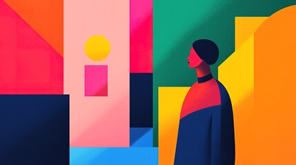 Innovative people engaging with new technology urban setting digital art colorful background artistic perspective