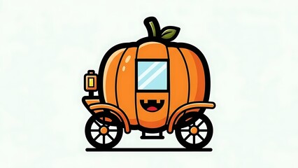 Cartoon Pumpkin Carriage with Wheels and Headlight.