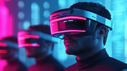 Innovative augmented reality devices transforming human interaction in neon digital art environments