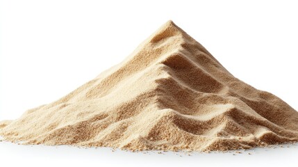 Light-tan mound resembling sand, granular texture, isolated against a white backdrop, lit from the front