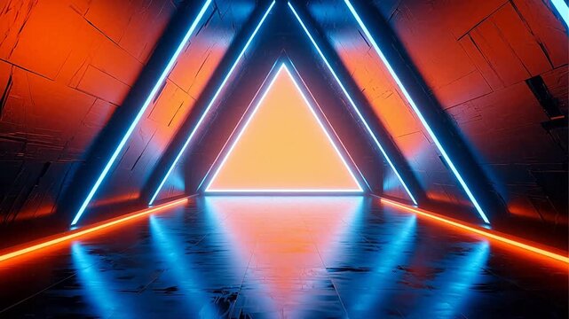 Futuristic neon triangle corridor
