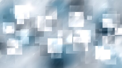 An ethereal design with softly blurred squares of varying sizes and opacities floats against a gradient, smoky backdrop of cool tones