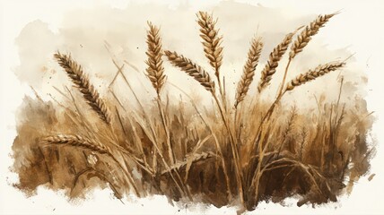 Fototapeta premium Calming Watercolor Painting of Wheatgrass and Lavender