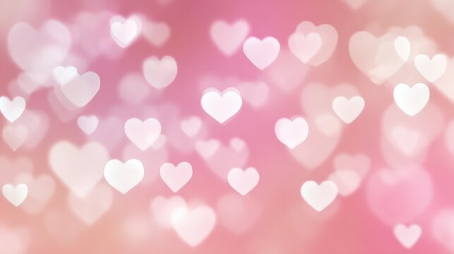 Heartfelt Bokeh: A delicate and romantic backdrop of softly blurred white hearts scattered across a soft blush pink background, creating a dreamy and loving atmosphere.