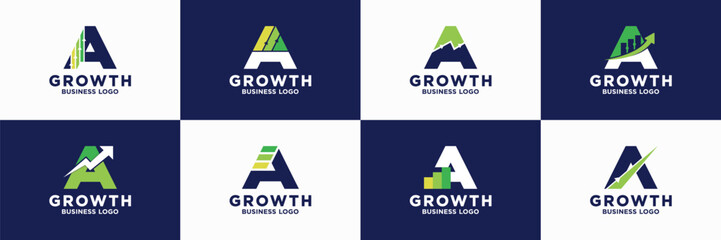 set of letter a with chart bar logo design inspiration. financial business growth  icon.