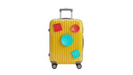 Yellow suitcase with colorful geometric stickers