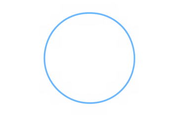 Blue neon glowing circle frame outline on transparent background creating futuristic tech design element