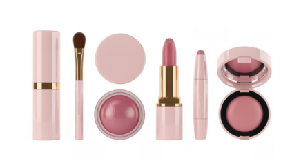 Pink makeup products beauty products isolated on a transparent background