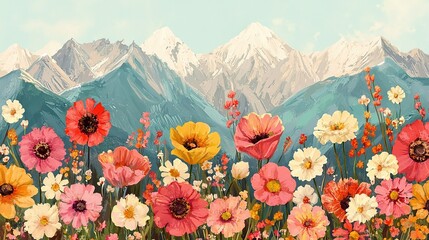 Vibrant wildflower landscape beneath majestic mountains nature scene scenic view peaceful environment