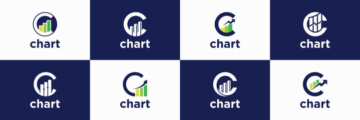 set of diagram chart bar with letter C logo design inspiration.