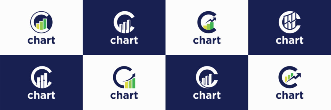 set of diagram chart bar with letter C logo design inspiration.