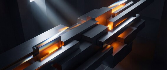 Metal structure with orange light
