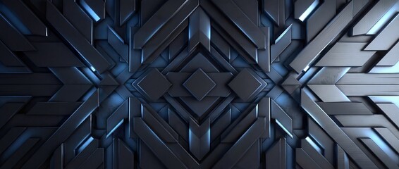 Geometric metal pattern with blue light