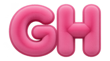 Pink plush letters G and H isolated on a transparent background