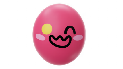 Pink Smiling Face Emoji with Blush and Winking Eye isolated on a transparent background