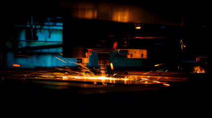 anvil. Sparks fly in a dynamic industrial scene, highlighting the intensity of metalwork in motion. safety posters, maintenance manuals, designed for industrial assembly lines and welding operations.