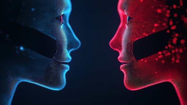 Ai emotions and human faces interacting in a digital realm virtual environment gigapixel standard - Powered by Adobe