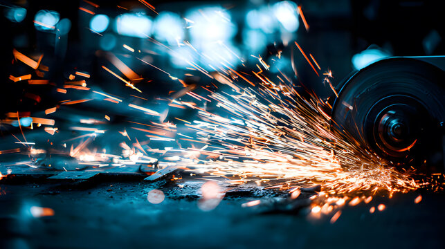 anvil. Sparks fly in a dynamic industrial scene, highlighting the intensity of metalwork in motion. safety posters, maintenance manuals, designed for industrial assembly lines and welding operations. - Powered by Adobe