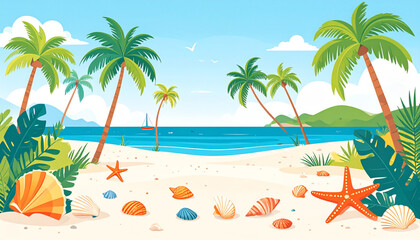 Obraz premium Sunny Beach Palm Trees Scene