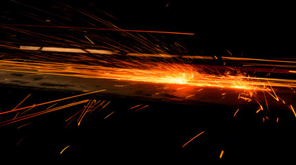 anvil. Sparks fly in a dynamic industrial scene, highlighting the intensity of metalwork in motion. safety posters, maintenance manuals, designed for industrial assembly lines and welding operations.