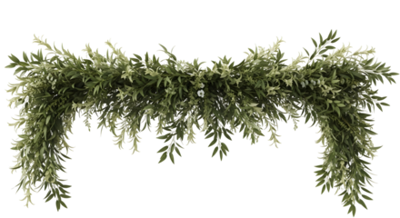A lush garland of green leaves, perfect for adding a touch of natural elegance to any decor, isolated on transparent background