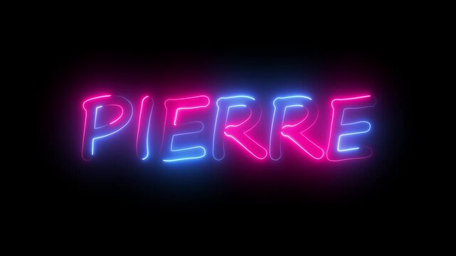 flickering neon pierre text animation. neon sign that flickers and glows with PIERRE