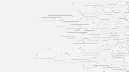 Abstract white technology background with embossed circuit board lines and geometric microchips