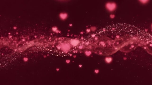 Opulent cinematic ruby rose gold particle swirl with subtle heart glimmers and dreamy depth