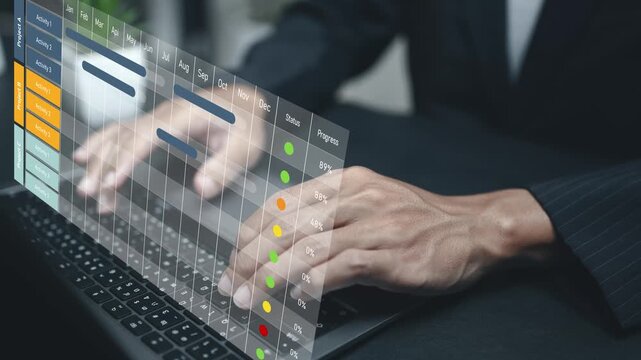 Project manager working with schedule and updates tasks with milestones and progress planning. Execution, monitoring, collaboration, resource allocation, risk management and reporting. 