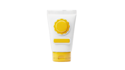 White Sunscreen Tube with Yellow Sun Emblem