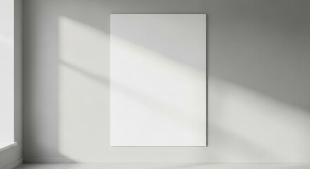 Poster mockup displayed on a clean minimalist wall, straight-on view, neutral modern interior setting, soft natural lighting