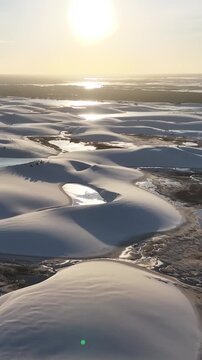 Lencois Maranhenses In Santo Amaro Maranhao Brazil. Beautiful Lagoons That Form In The Sand Dunes After The Rainy Season. Sunset Coast Clouds City Beach Travel. Santo Amaro Maranhao.