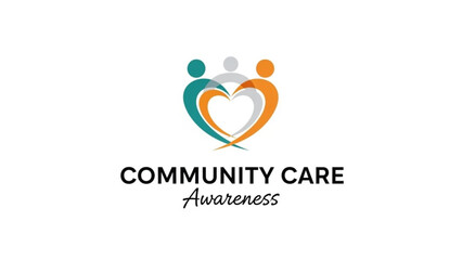 Community care awareness logo with abstract people forming a heart shape symbolizing unity and support perfect for healthcare and social services