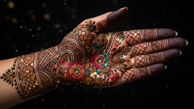 A traditional Indian bride showing beautiful henna designs on her hands with bangles during a wedding ceremony