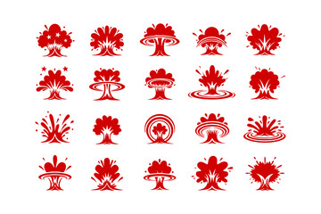 set of splash boom template sihouette vector logo mono color red transparant background