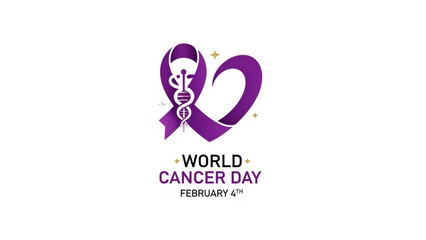 Obraz premium World Cancer Day ribbon heart logo with medical caduceus symbol awareness and support concept for February 4th isolated on white