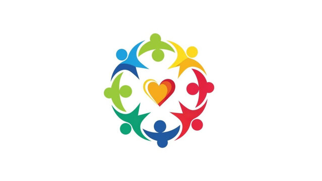 Colorful abstract people holding hands around a heart symbolizing unity and love vector illustration for community and teamwork concepts
