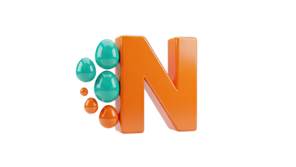 Orange Letter N with Teal and Orange Spheres