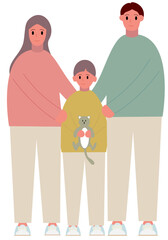 Illustration of family holding a cat together