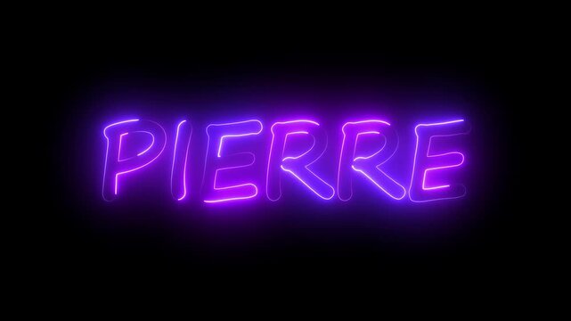 flickering neon pierre text animation. neon sign that flickers and glows with PIERRE
