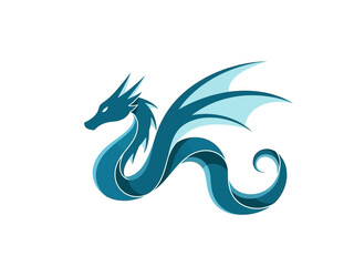 Fototapeta premium Minimalist Blue Dragon Logo with Elegant Curvy Body Shape