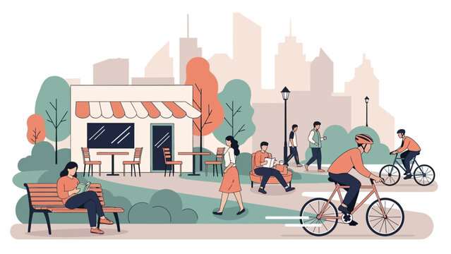 People Cycling and Walking in Urban Scene.