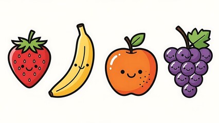 Cartoon Fruits with Smiling Faces.