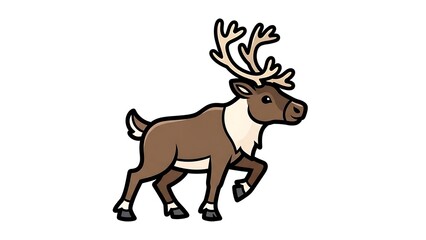 Cartoon Reindeer Running with Antlers Illustration.