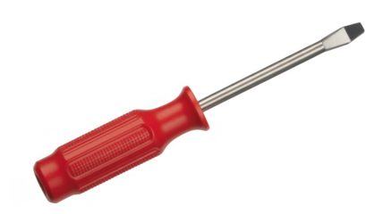 Red handled flathead screwdriver isolated on a transparent background