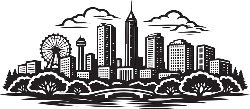 Orlando City Skyline Silhouette Black and White Vector Illustration
