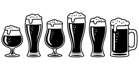 Set of different types of beer glasses silhouette vector illustration