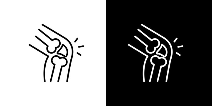 Minimalist line art icon illustrating a painful knee joint, depicting bone structure and discomfort, ideal for medical health and arthritis awareness designs