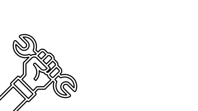 Animated Line Art of Fist Holding Wrench