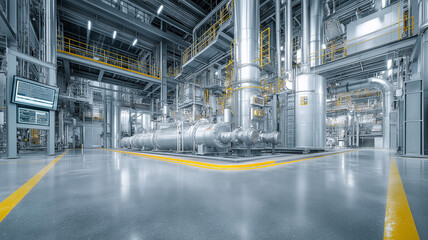 Advanced robotic systems repair and maintain machinery in a bustling refinery setting Generative AI